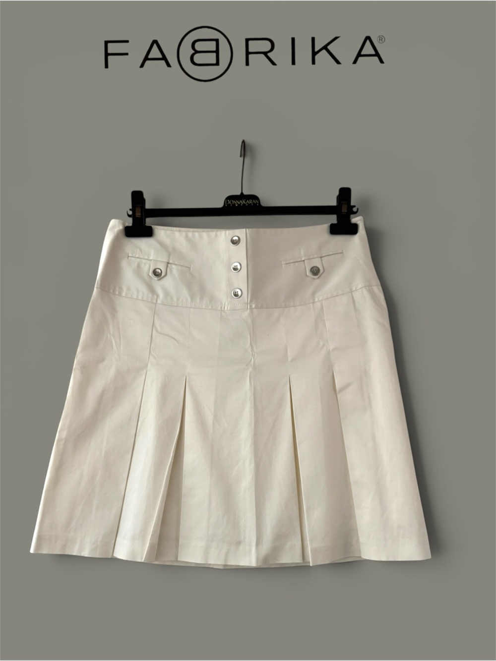 FABRIKA Ivory White High-waisted Pleated A-Line Skirt 100% Cotton - Picture 2 of 8
